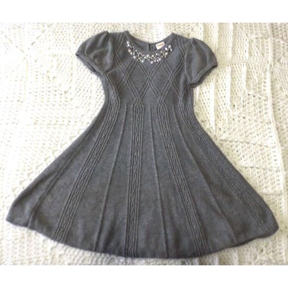 Gymboree Other - Gymboree 6 Heather Gray Poof Sleeve Embellished Sweater Dress Wintertime Chic